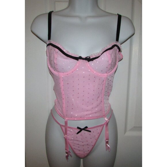 Dreamgirl Pink Mesh 3 Pc Corset Set - NEW - Picture 1 of 11